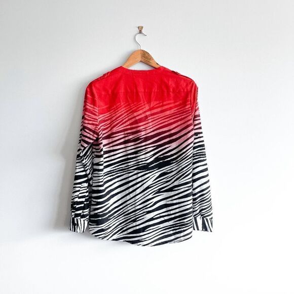Calvin Klein Womens Blouse Long Sleeve Zebra Print Gradient Red Small - Picture 2 of 7